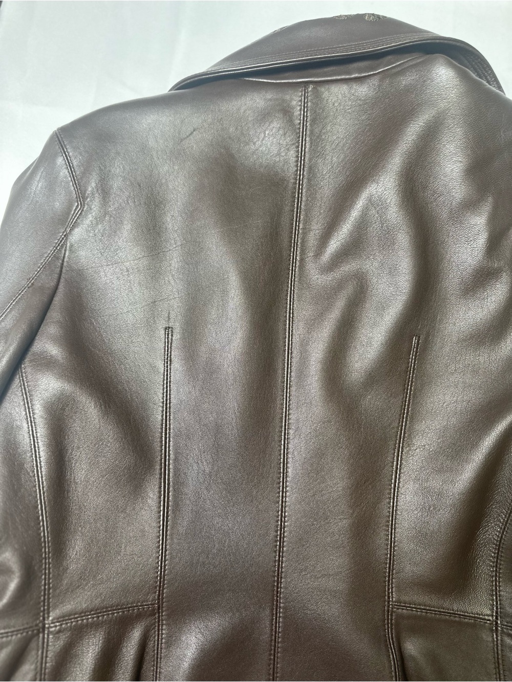 Jones New York Brown Leather Jacket with Embroidered Collar and Sleeves Size M - Picture 11 of 11